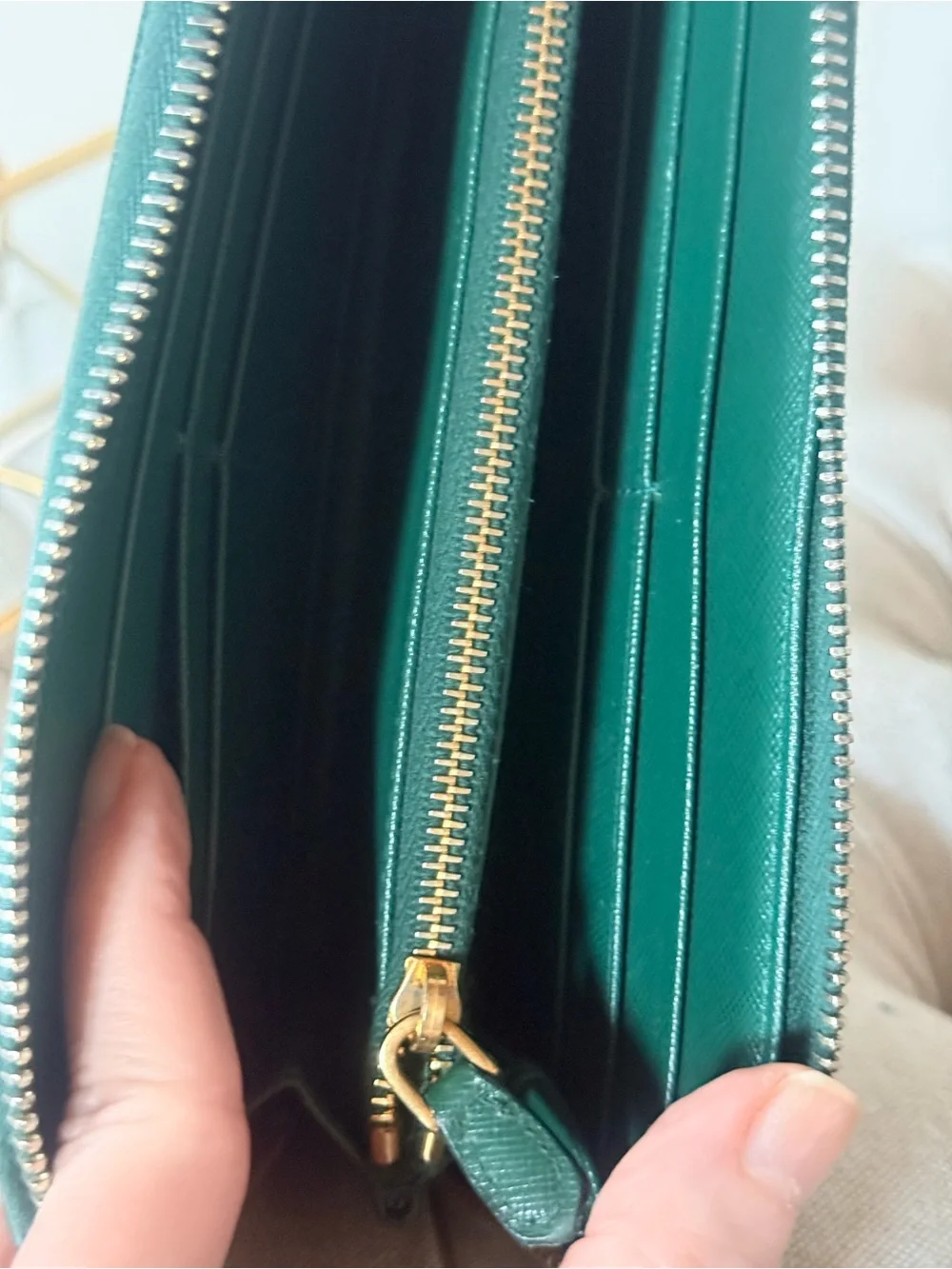 PRADA Emerald Green Saffiano Leather Zip Around Wallet Long Continental